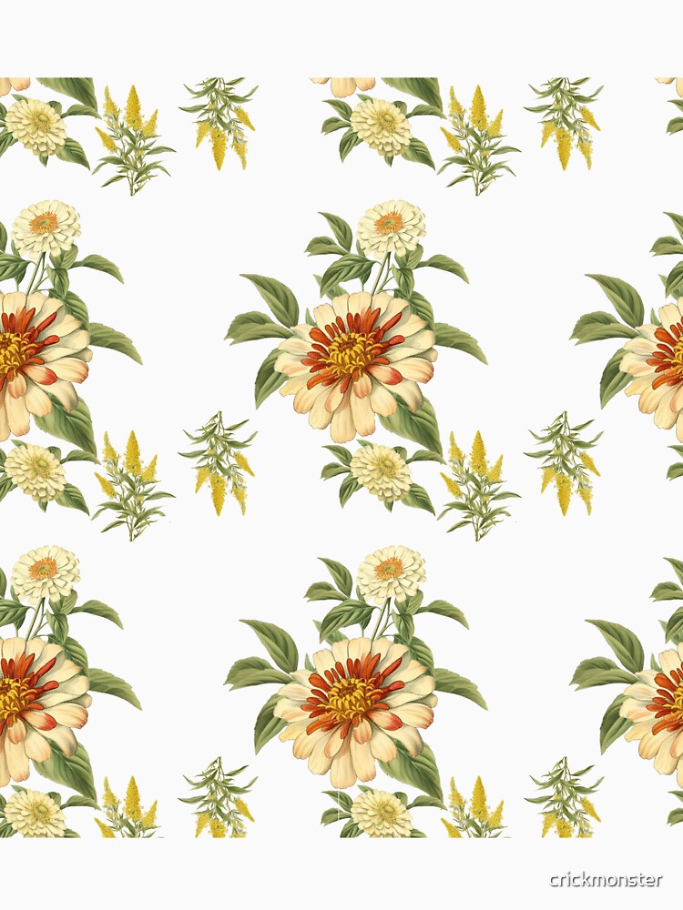 Vintage Zinnia and Goldenrod Floral Botanical Pattern by crickmonster T-Shirts, Hoodie, Sweatshirt (Image 3)
