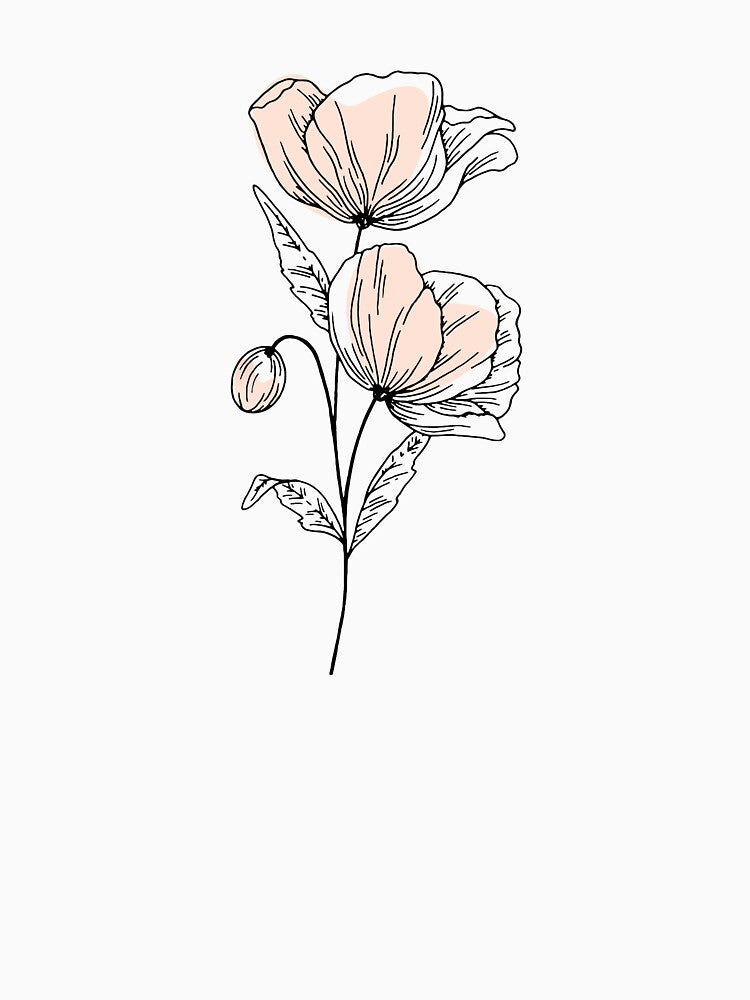 Line Drawing Poppy with Peach and Beige Geom by NaomiBalog T-Shirts, Hoodie, Sweatshirt | BlankRebels.com (Image 3)