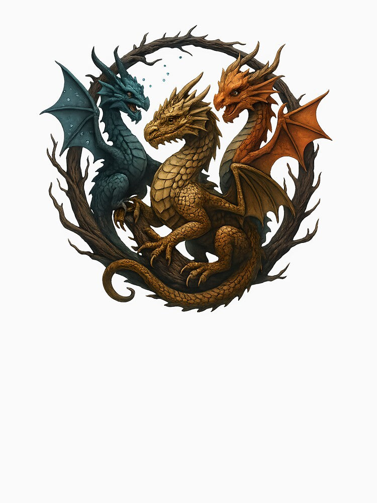 Three-Headed Guardian Dragon – Blue, Golden and Fiery by Les-Ink-Studio T-Shirts, Hoodie, Sweatshirt (Image 3)