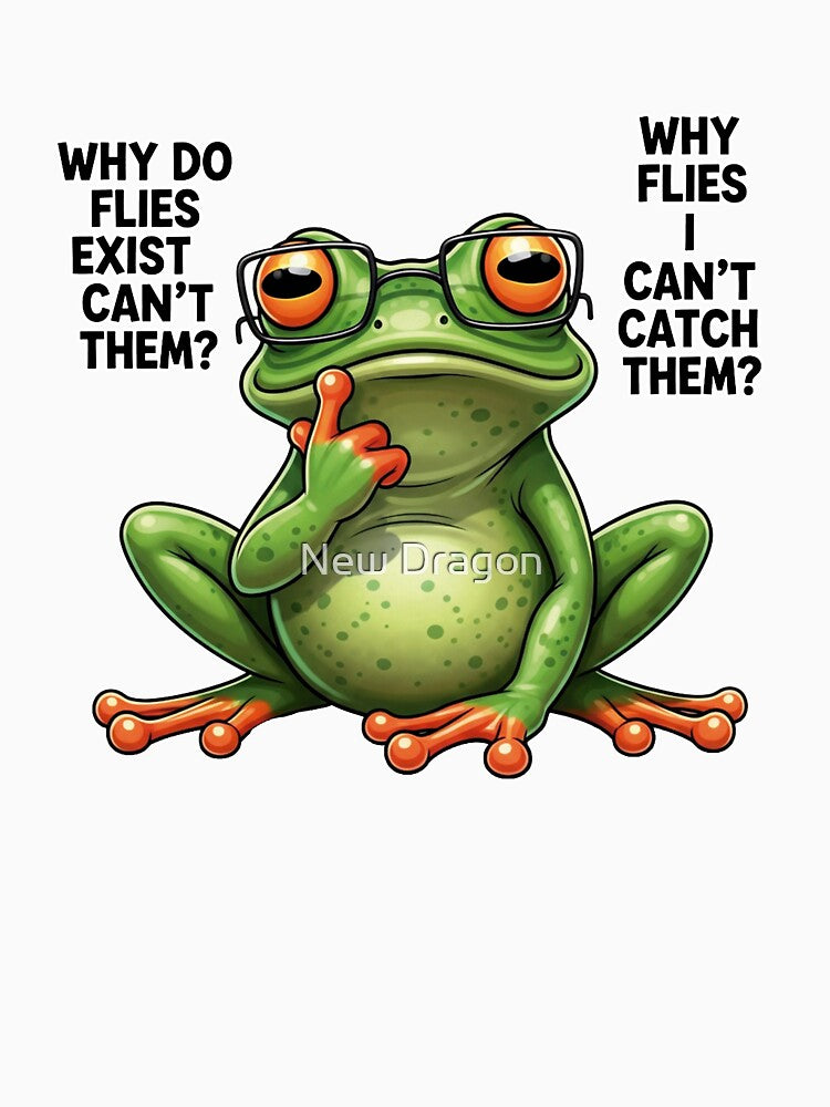 Funny Thinking Frog – Why Do Flies Exist Meme Illustration T-Shirts, Hoodie, Sweatshirt