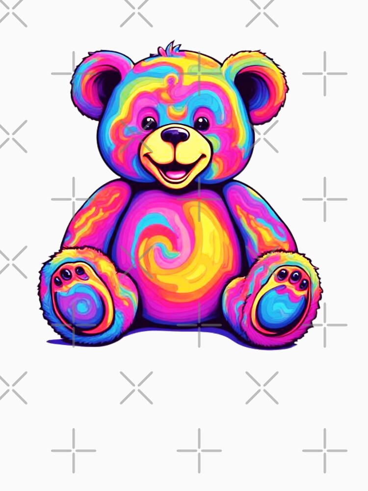 Hippie Teddy Bear Rainbow Psychedelic Bright Colors Fluffy Bear Illustration Design by bestggraphico T-Shirts,... (Image 3)