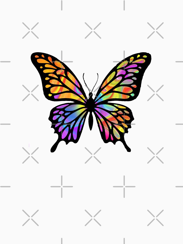 Psychedelic Rainbow Butterfly Silhouette | Colorful Marble Aesthetic Sticker by Cosmic Detour T-Shirts, Hoodie,... (Image 3)