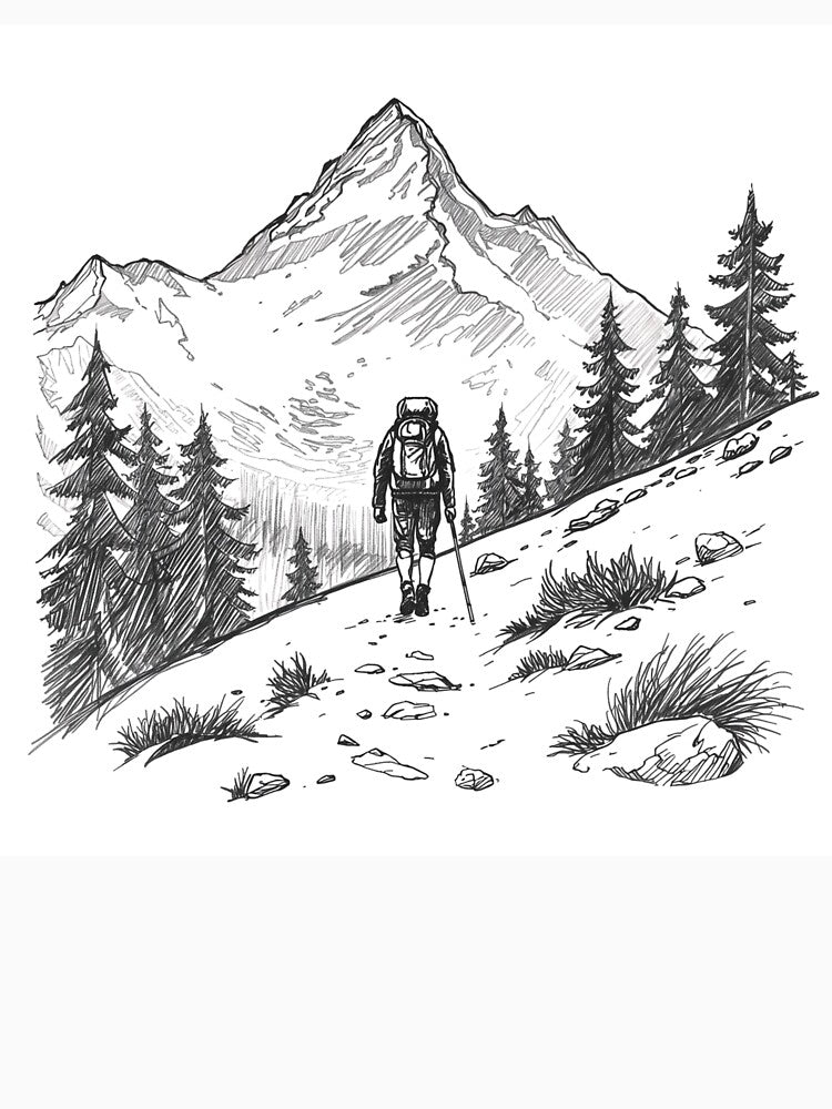 Mountain Hiker Sketch – Hand Drawn Hiking Line Art Illustration by Activity01 T-Shirts, Hoodie, Sweatshirt (Image 3)