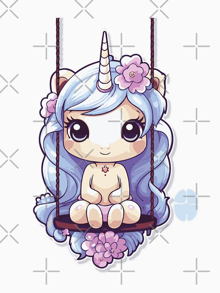 Kawaii Unicorn on a swing Cute Unicorn Purple And Blue by RoguePixel T-Shirts, Hoodie, Sweatshirt | BlankRebels.com (Image 3)