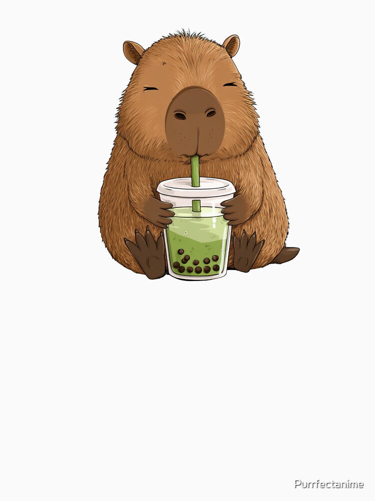Kawaii Capybara Drinking Matcha Boba – Cute Cozy Animal Art by Purrfectanime T-Shirts, Hoodie, Sweatshirt (Image 3)