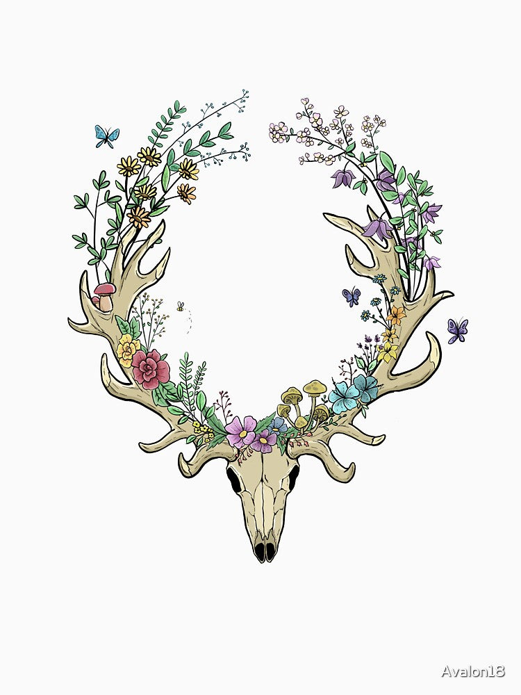Deer skull with flowers by Avalon18 T-Shirts, Hoodie, Sweatshirt | BlankRebels.com (Image 3)