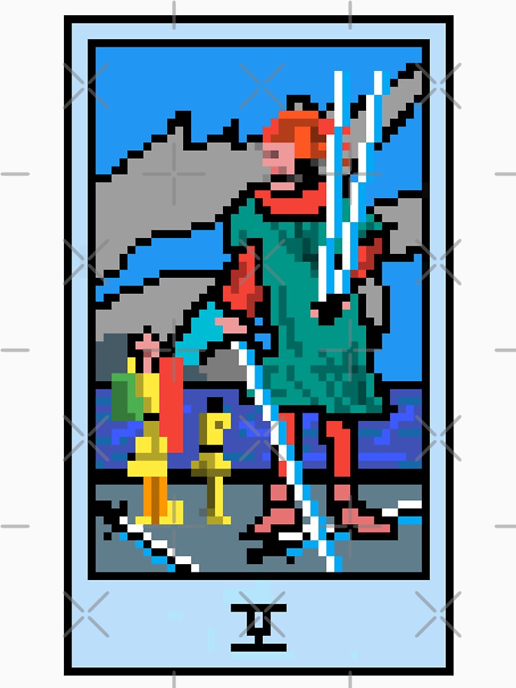 Wait, is this pixel art tarot? Yellow - Minor Arcana 'Five of Swords' (Design for T-shirt, stickers and other... (Image 3)