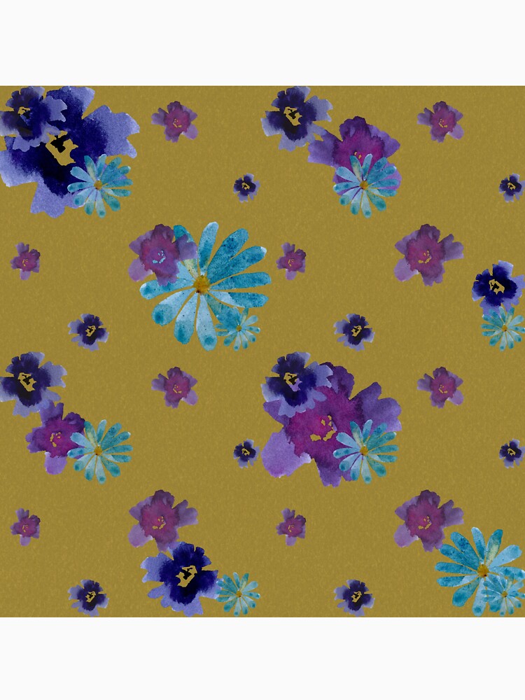 Violet daisy blue flower yellow pattern watercolor by Yana Mustafina | Boho Soulful Designs T-Shirts, Hoodie,... (Image 3)