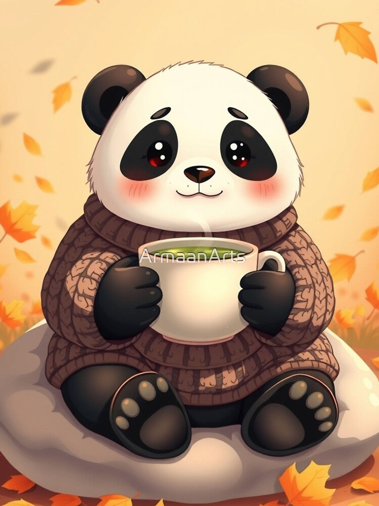 Autumn Panda Matcha T-Shirt | Cute Cozy Panda Sweater by ArmaanArts Hoodie, Sweatshirt | BlankRebels.com (Image 3)