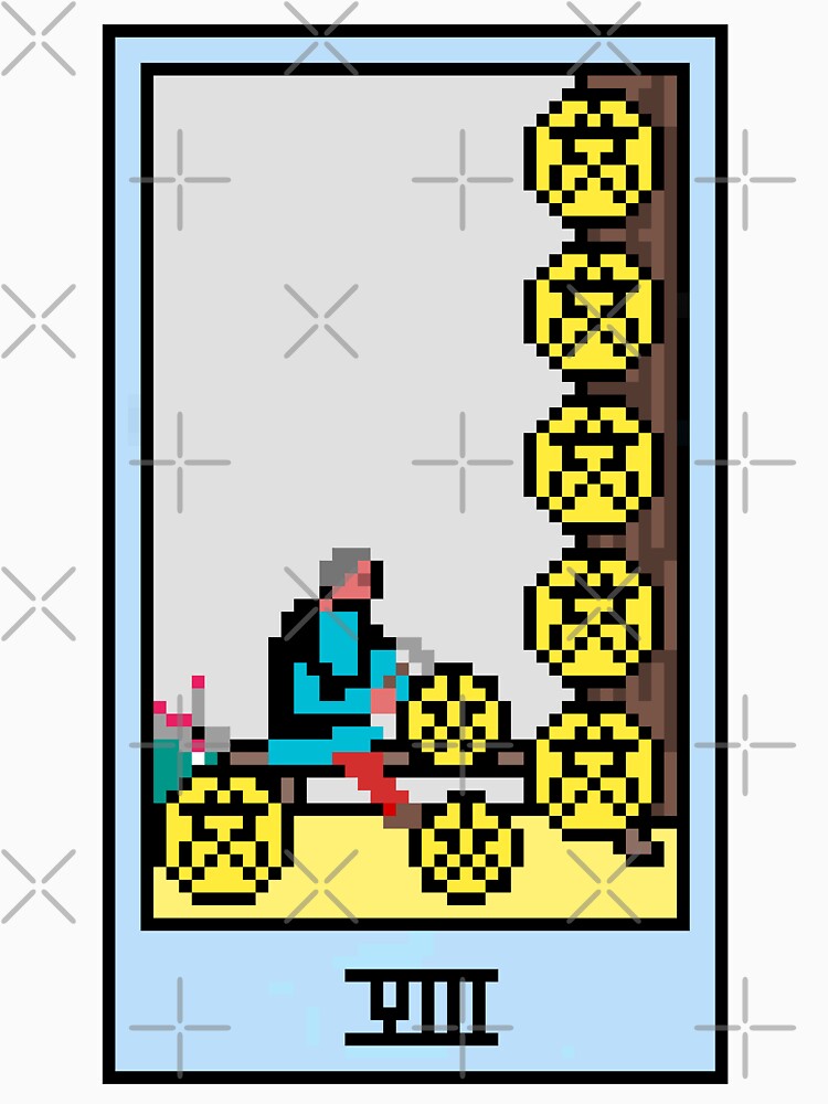 Wait Is This Pixel Art Tarot? Yellow Minor Arcana 'Eight Pentacles' ( Stickers Other Accessories) T-Shirts, Hoodie, Sweatshirt