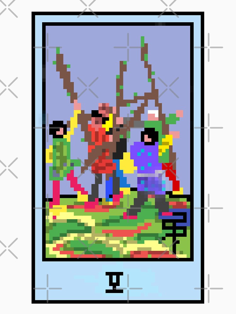 Wait, is this pixel art tarot? Yellow - Minor Arcana 'Five of Wands' (Design for T-shirt, stickers and other accessories) by Pixel Waite