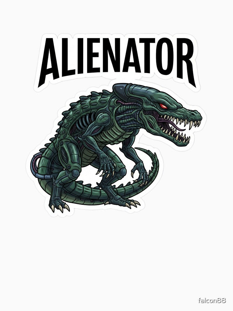 Alienator – Sci-Fi Alligator Movie Parody Sticker by Imaginarium of Chaos falcon88 T-Shirts, Hoodie, Sweatshirt (Image 3)