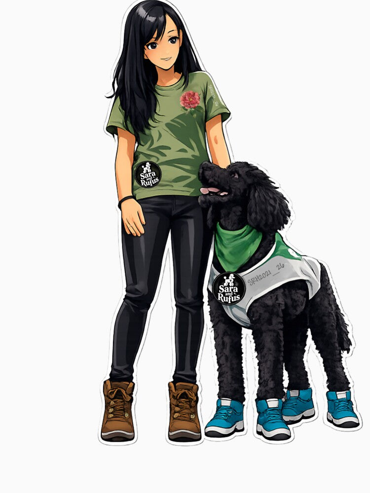 Anime Girl with Black Poodle in Blue Shoes - Cute Dog Art by StickerBuild07 T-Shirts, Hoodie, Sweatshirt (Image 3)