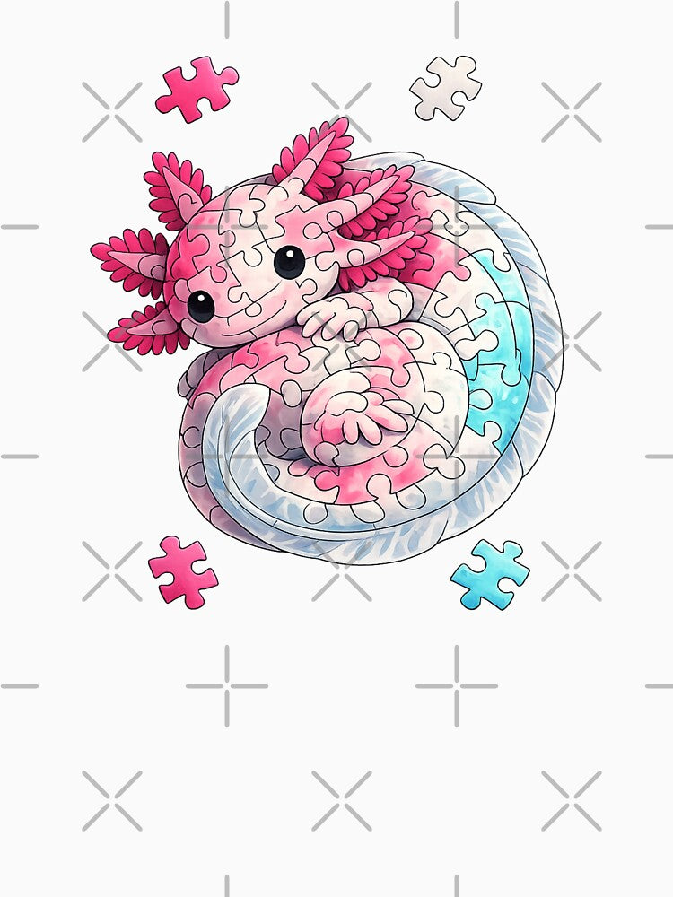 Cute Axolotl Puzzle Illustration – Kawaii Axolotl Jigsaw Art by RetroPop23 T-Shirts, Hoodie, Sweatshirt (Image 3)