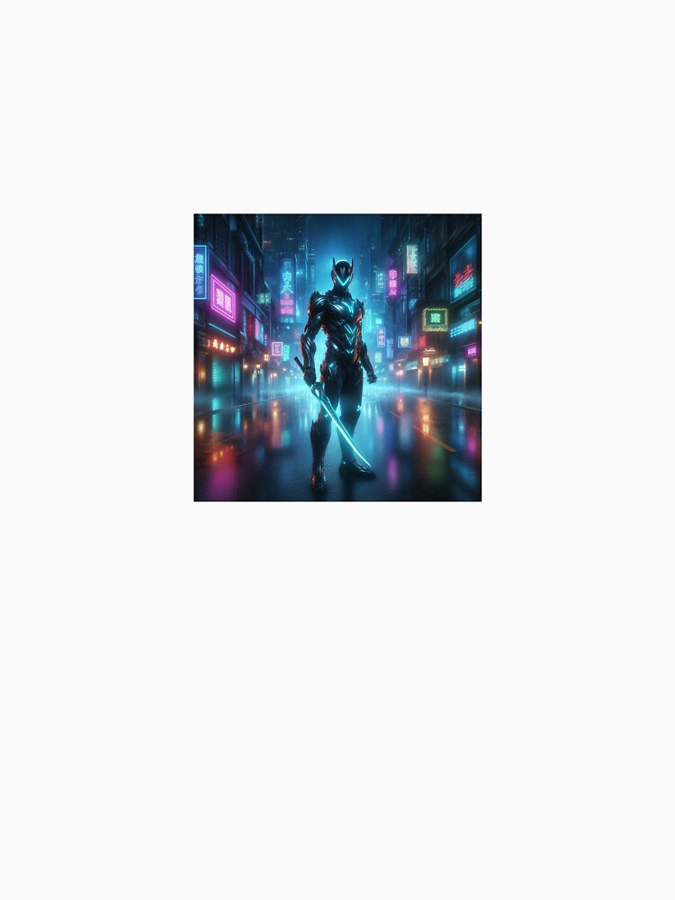 Cyberpunk Neon Warrior – Futuristic Samurai in Tech City by ZolaDesings T-Shirts, Hoodie, Sweatshirt (Image 3)