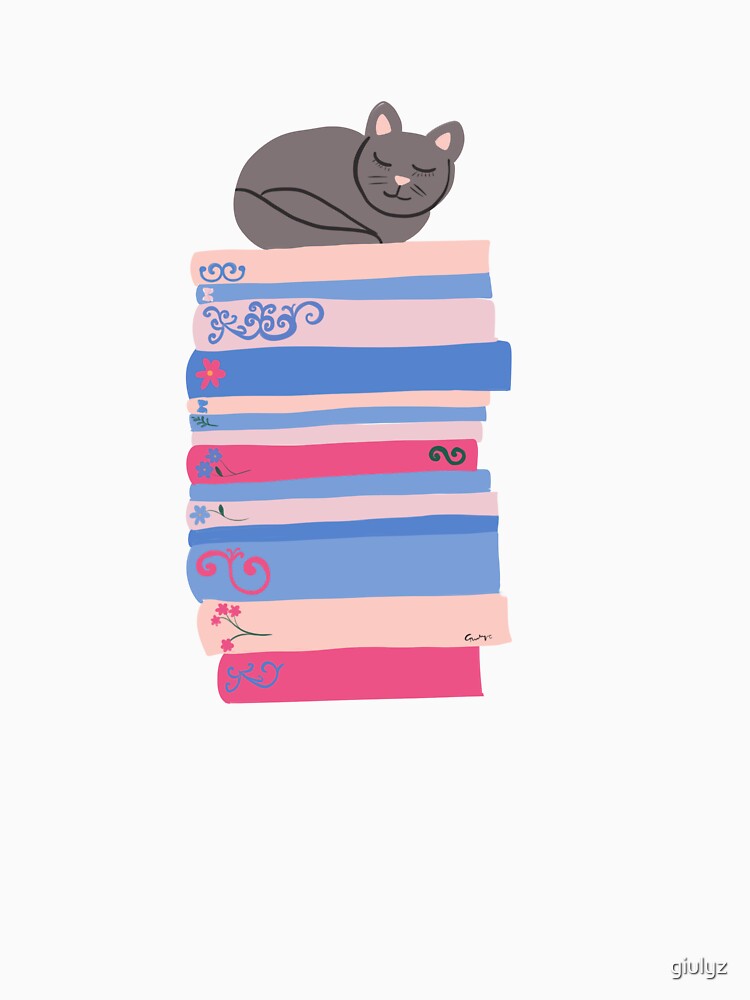 Cat on books, Cozy bookcore Aesthetic Illustration by giulyz T-Shirts, Hoodie, Sweatshirt | BlankRebels.com (Image 3)