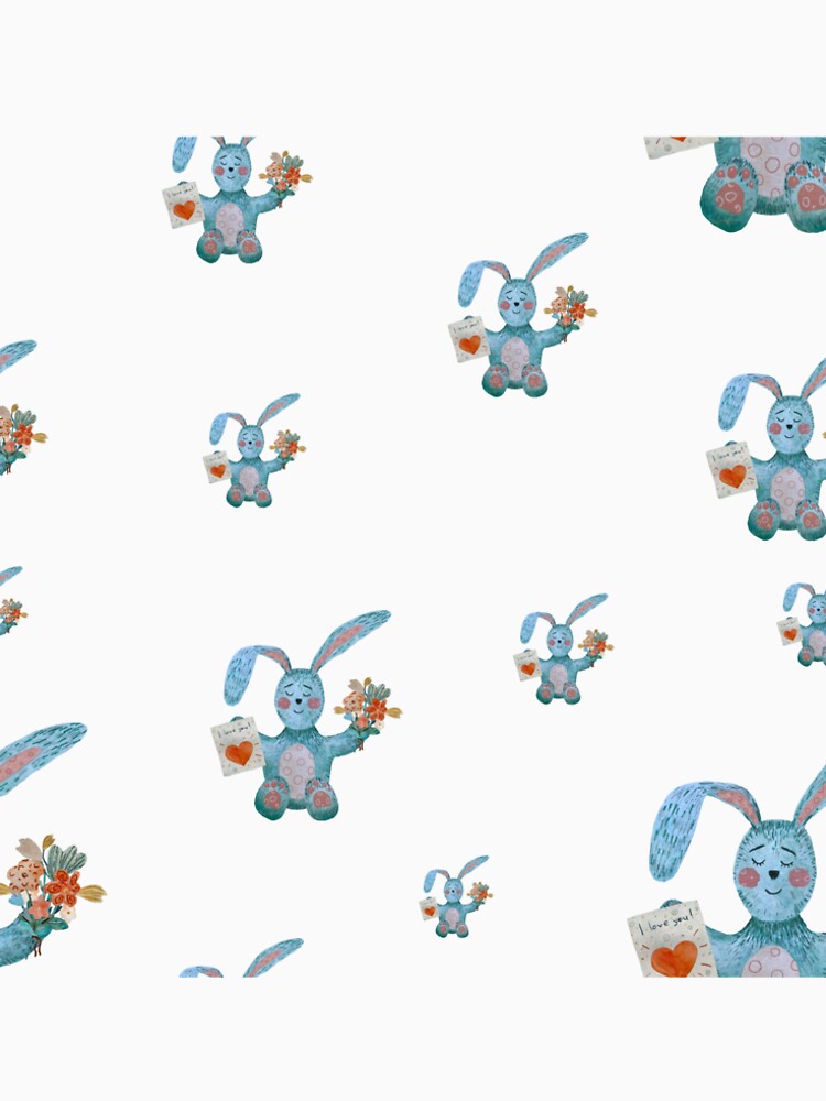 Rabbit blue flower bouquet flat pattern watercolor by Yana Mustafina | Boho Soulful Designs T-Shirts, Hoodie,... (Image 2)