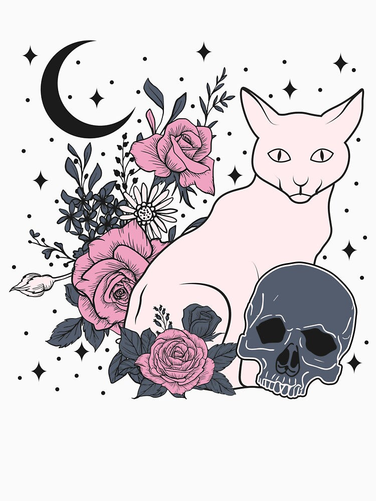 Cat Roses Skull Funny Halloween by Teapot-art T-Shirts, Hoodie, Sweatshirt | BlankRebels.com (Image 3)