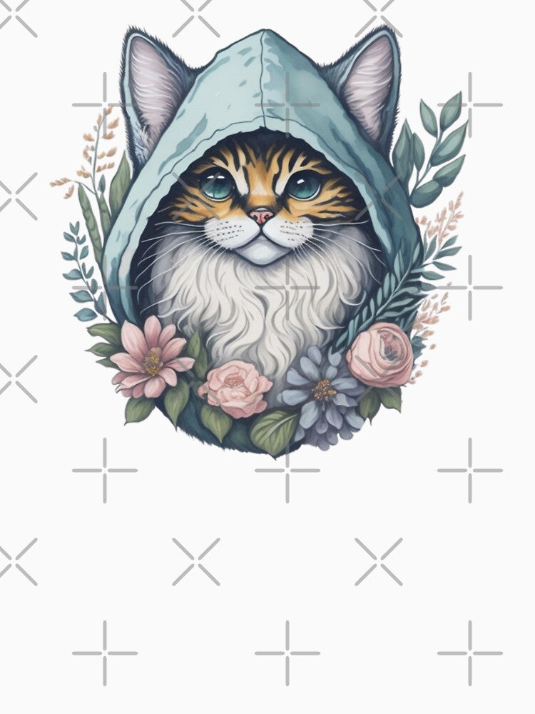 Cute fluffy cat in hoodie - watercolor pastel portrait in retro style. by SaraSumi T-Shirts, Sweatshirt (Image 3)