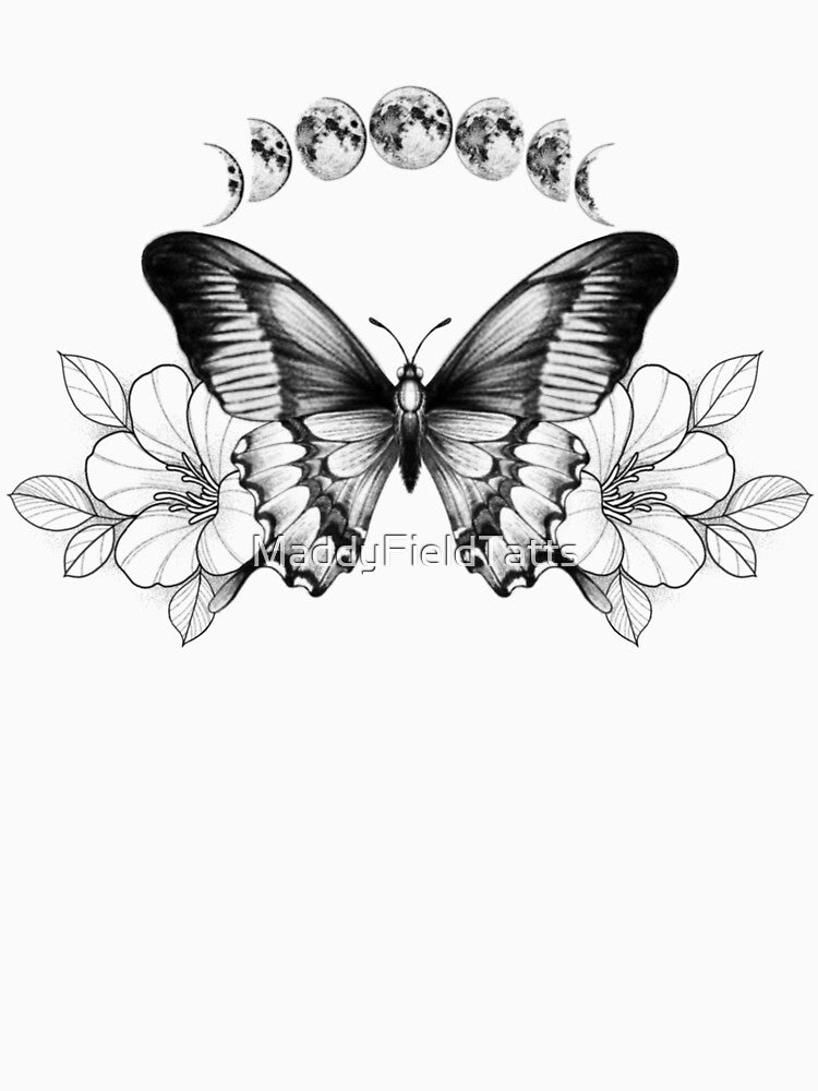 Moon butterfly with florals in black by MaddyFieldTatts T-Shirts, Hoodie, Sweatshirt | BlankRebels.com (Image 3)