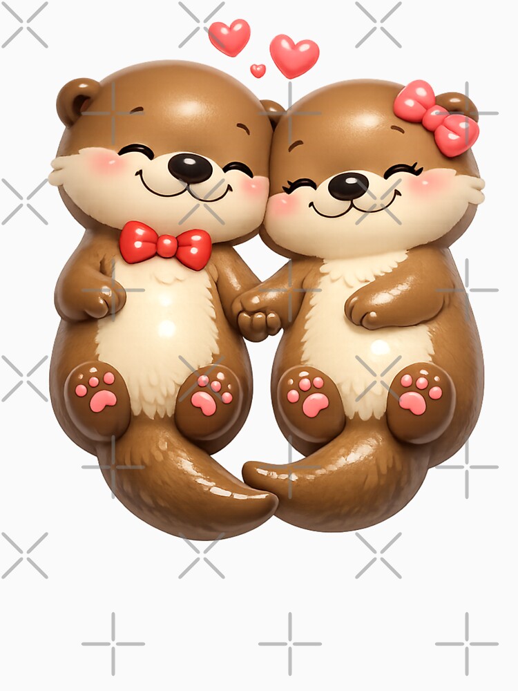 Cute Otter Couple in Love | Kawaii Valentine's Day Art by Moons Studio T-Shirts, Hoodie, Sweatshirt (Image 3)