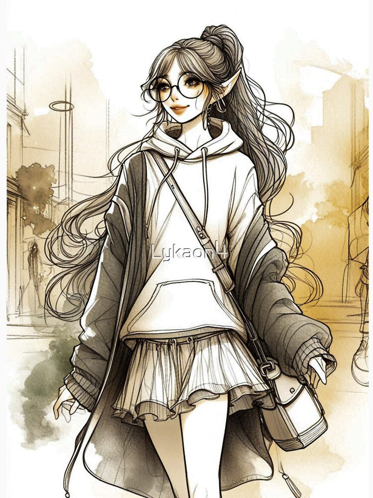 Urban Elf Girl Illustration – Fantasy Cozy Aesthetic Art by Lykaon Art T-Shirts, Hoodie, Sweatshirt (Image 2)
