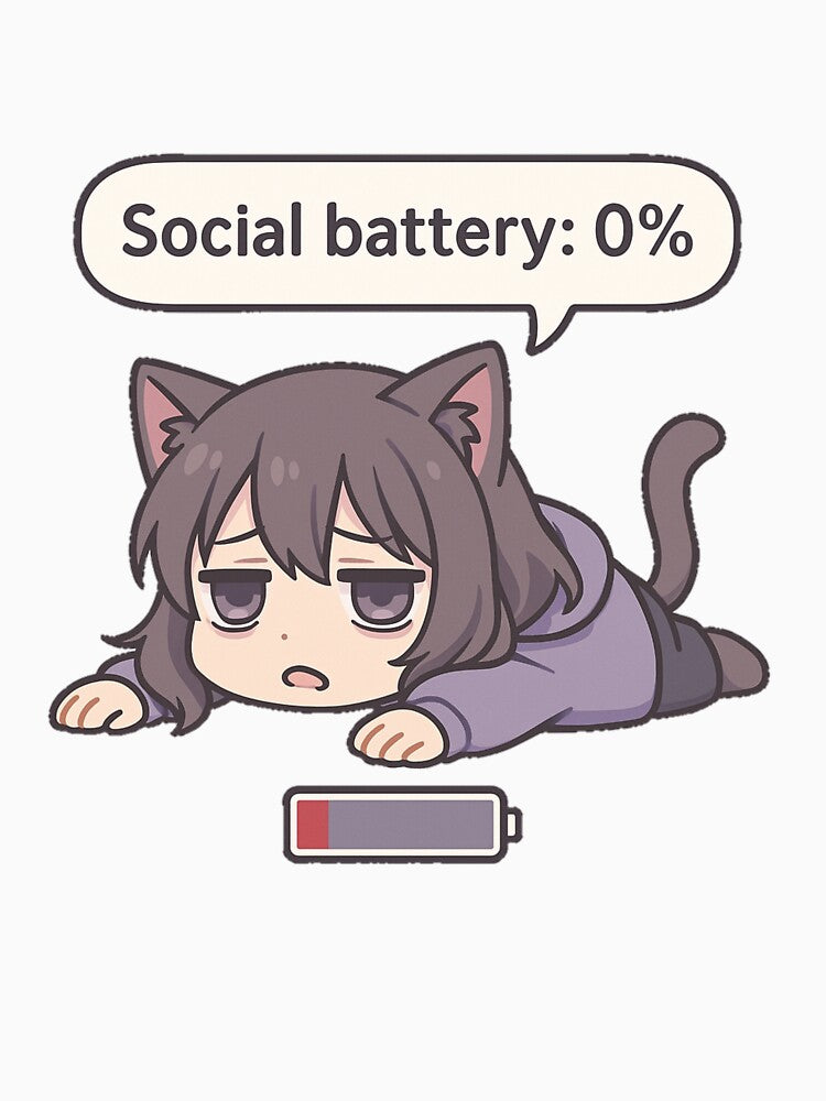 Social Battery: 0% – Tired Kawaii Cat Girl Design by LineVerse T-Shirts, Hoodie, Sweatshirt | BlankRebels.com (Image 3)