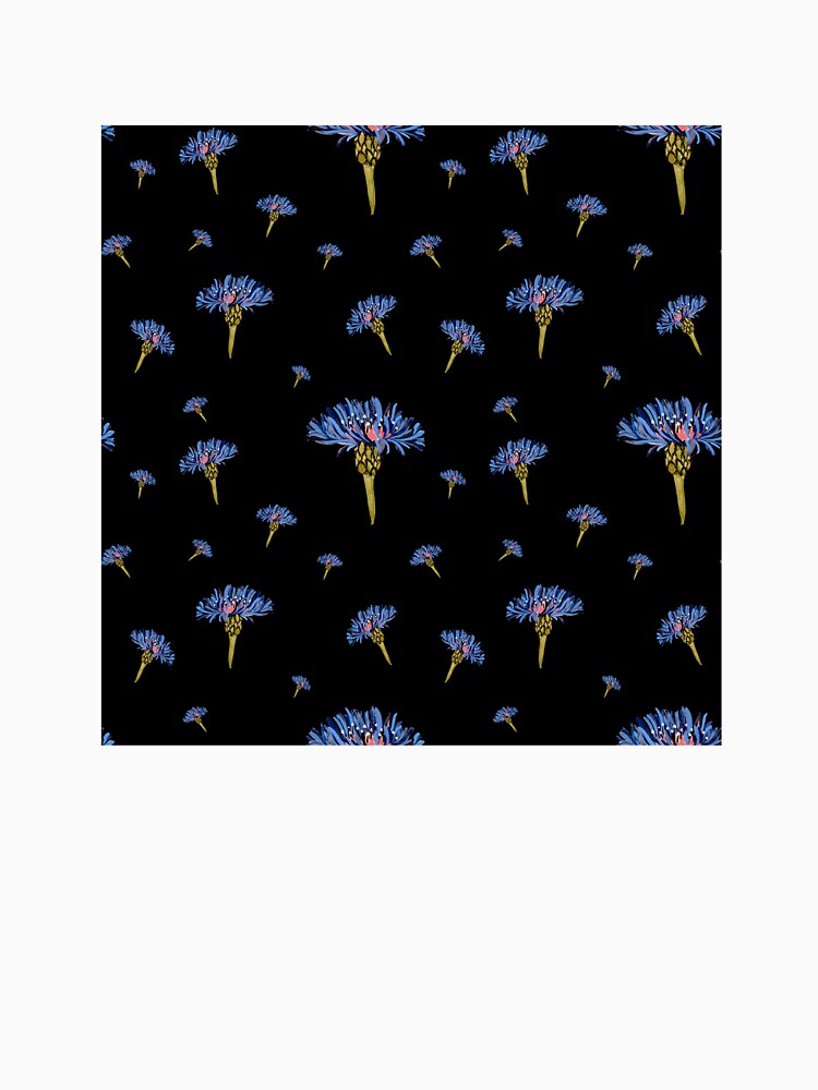 Flower blue violet pattern hand drawn watercolor black by Yana Mustafina | Boho Soulful Designs T-Shirts,... (Image 3)