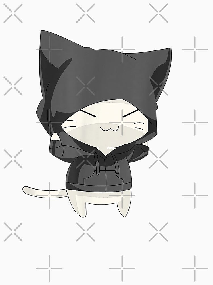 Ninja Black Hoodie Beige Cat! Cute Anime Neko Cat T-Shirt by BumbOma
