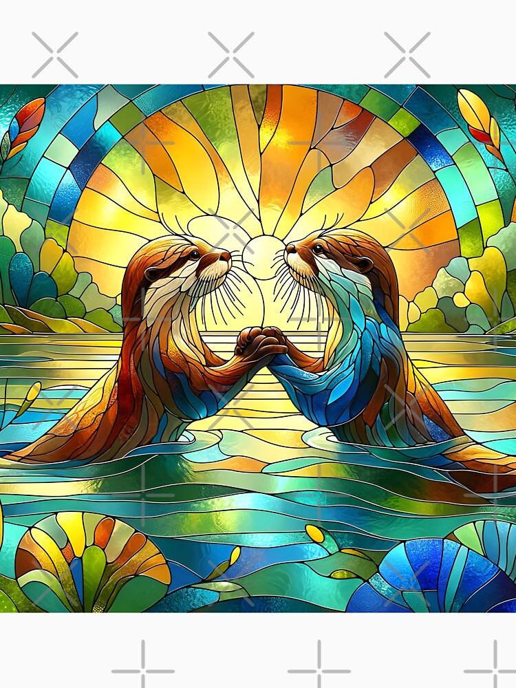 otters holding hands, Stained Glass Art by Truck Stop One T-Shirts, Hoodie, Sweatshirt | BlankRebels.com (Image 3)