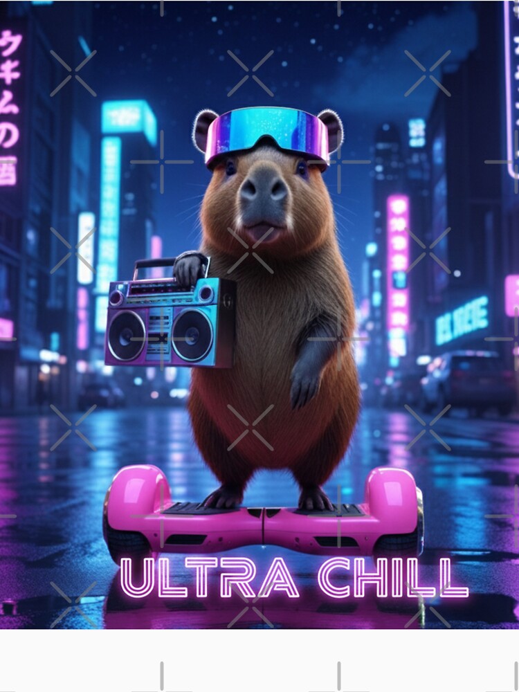 Ultra Chill Capybara - 80s Synthwave Retro Aesthetic by DigitalVibes Art, CreatorSpace, PixelMood. By... (Image 2)