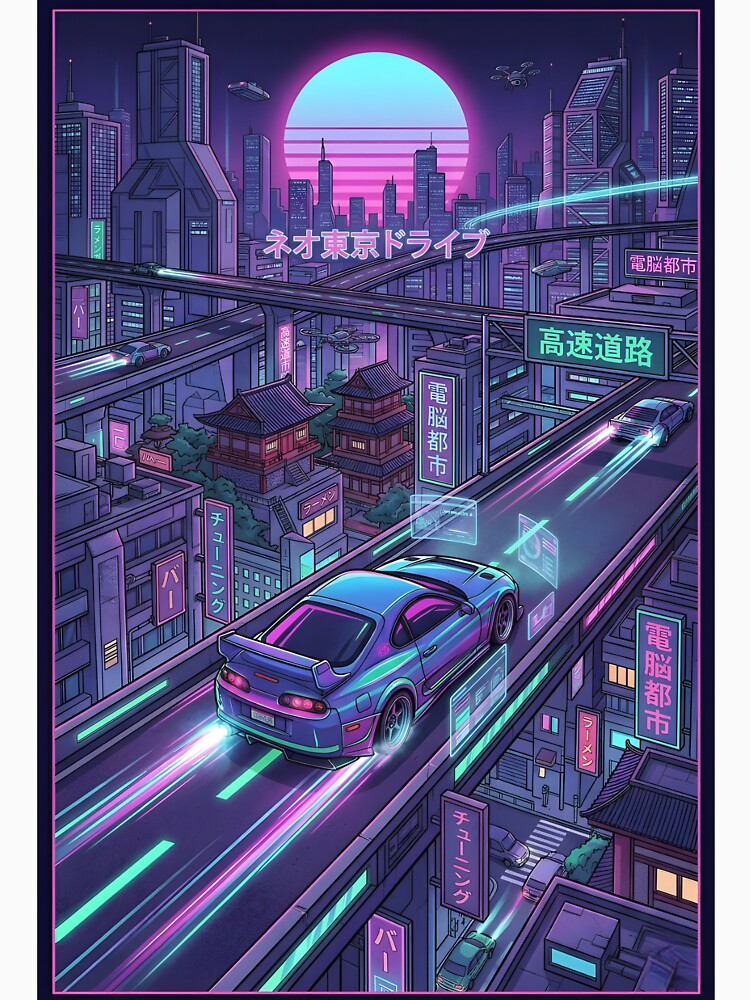 Neon Highway JDM Cruiser - Cyberpunk Retro Anime Car by peach1821 T-Shirts, Hoodie, Sweatshirt | BlankRebels.com (Image 3)