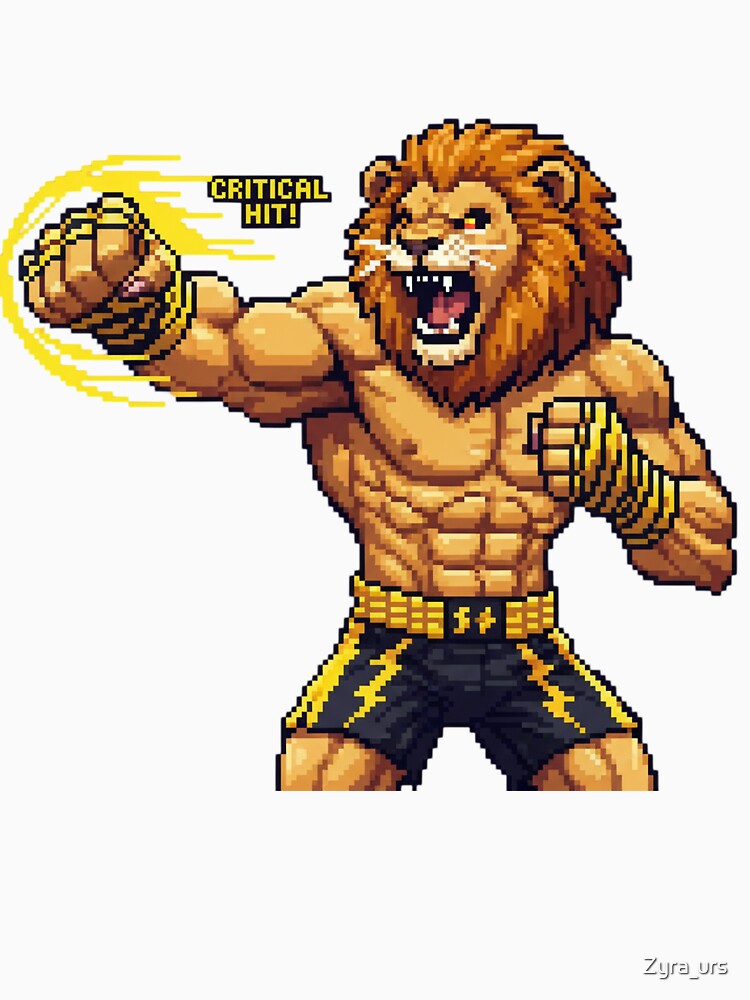 Critical Hit Pixel Art Lion Fighter Retro Game by Zyra_urs T-Shirts, Hoodie, Sweatshirt | BlankRebels.com (Image 3)
