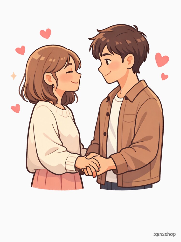 Cute Couple Holding Hands Sweatshirt Design, Romantic Heart Illustration Gift by tgmzshop T-Shirts, Hoodie (Image 3)