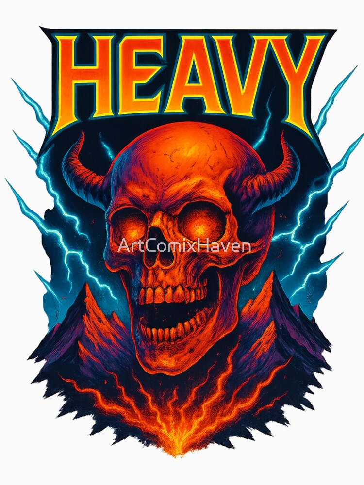 Horned Inferno Skull Lightning Heavy Design by ArtComixHaven T-Shirts, Hoodie, Sweatshirt | BlankRebels.com (Image 2)