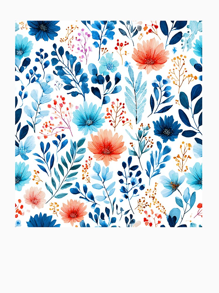 Watercolor Blue Orange Flowers Seamless Pattern by BonaDesignsArt T-Shirts, Hoodie, Sweatshirt | BlankRebels.com (Image 3)