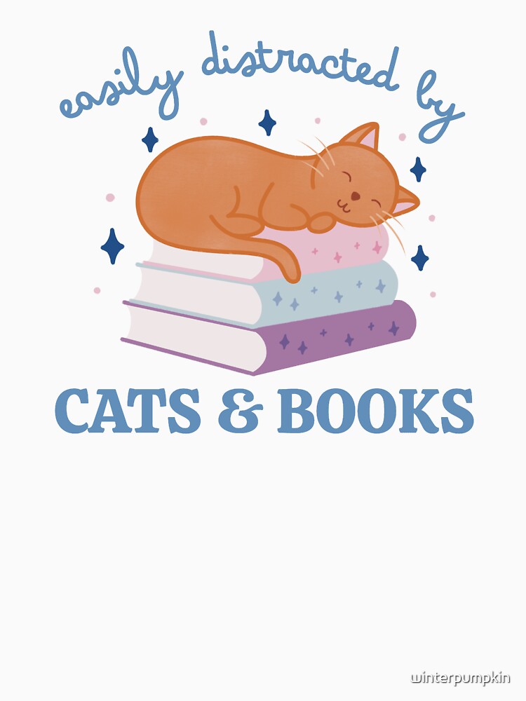 Easily Distracted By Cats And Books Cute Bookish Orange Cat by winterpumpkin T-Shirts, Hoodie, Sweatshirt (Image 3)