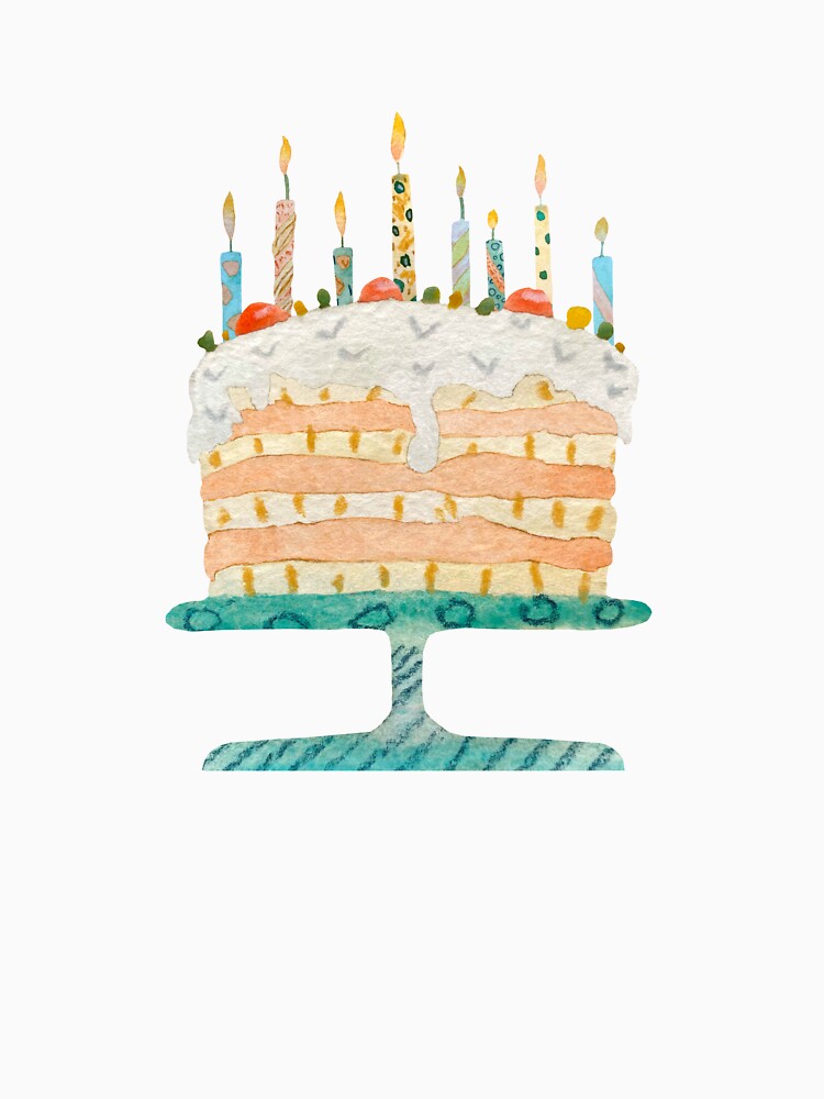 Cake sweet food candle happy birthday watercolor by Yana Mustafina | Boho Soulful Designs T-Shirts, Hoodie,... (Image 3)