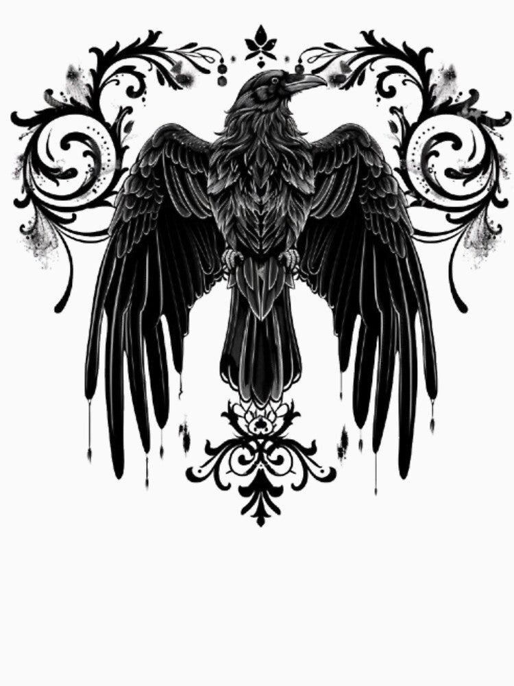 Gothic Raven with Ornamental Wings by AlexLineArt T-Shirts, Hoodie, Sweatshirt | BlankRebels.com (Image 3)