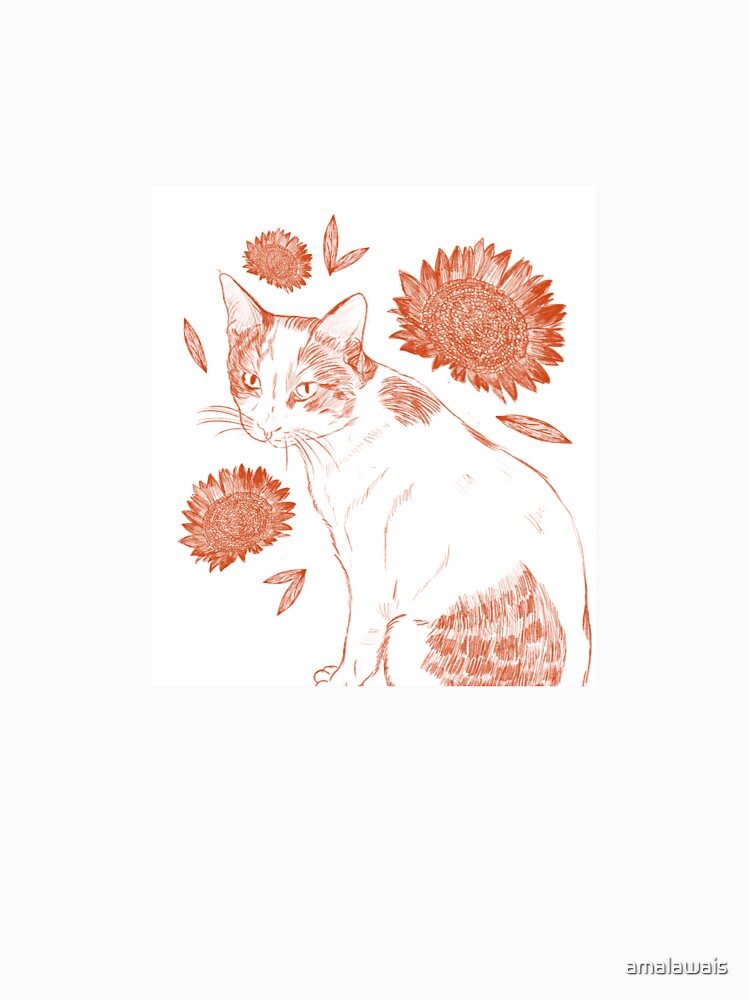 Cat with Sunflowers, Sketch in Red by amalawais T-Shirts, Hoodie, Sweatshirt | BlankRebels.com (Image 3)