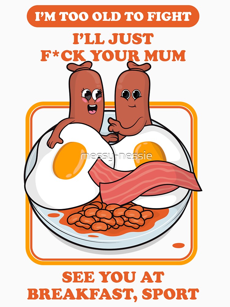 Offensive rude breakfast joke – “see you at breakfast, sport” dark humor design (UK Spelling on light colours) by messy-nessie
