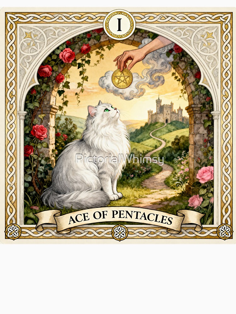 Ace of Pentacles Cat Tarot Vintage Art by PictorialWhimsy T-Shirts, Hoodie, Sweatshirt | BlankRebels.com (Image 3)