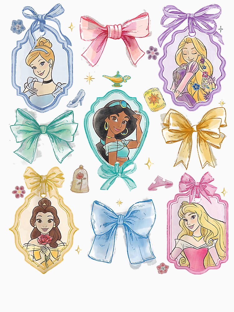 Disney Princess And Bows Watercolor Portraits Collage T Shir by raneronicole