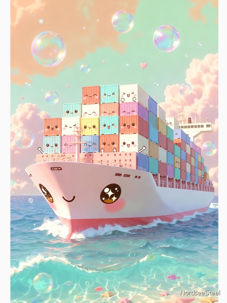Kawaii Pastel Container Ship – Rainbow Cargo Dream by NordseeSteel T-Shirts, Hoodie, Sweatshirt | BlankRebels.com (Image 2)