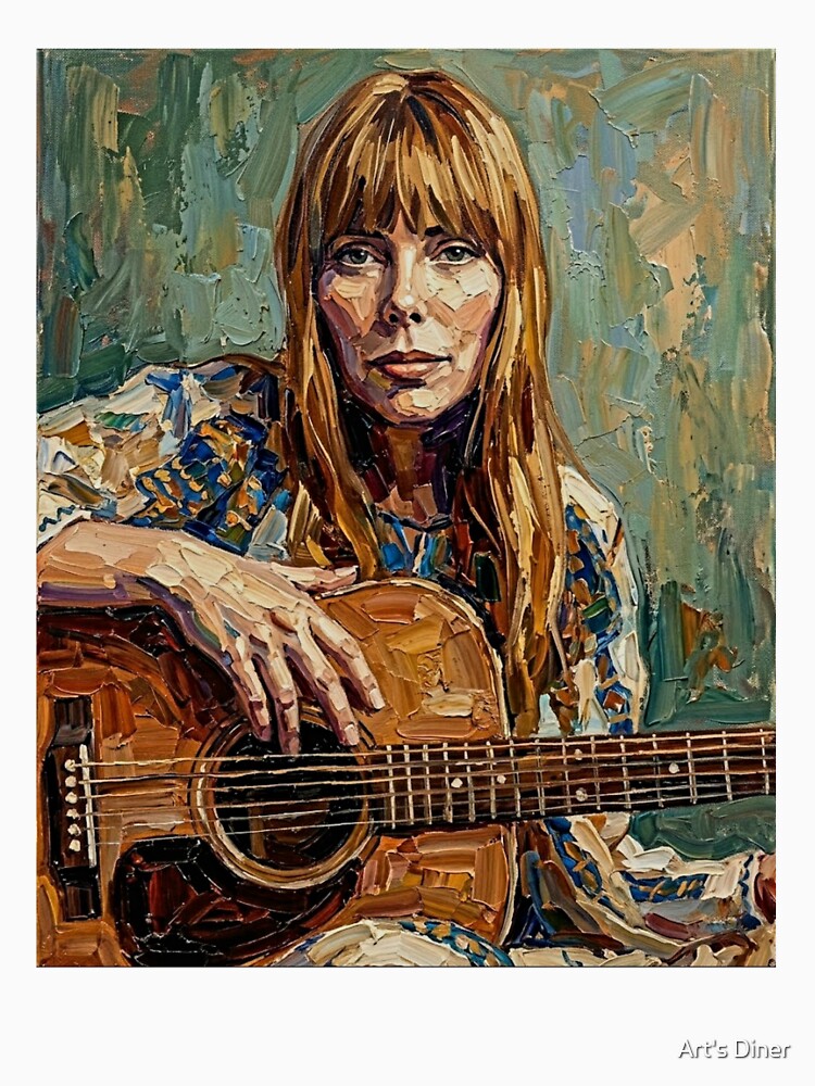 The Laurel Canyon Muse – Joni Mitchell Expressive Oil Portrait by Art's Diner