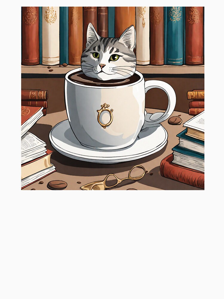 A cat in a cup of coffee surrounded by books Classic by othmanebhl T-Shirts, Hoodie, Sweatshirt | BlankRebels.com (Image 3)