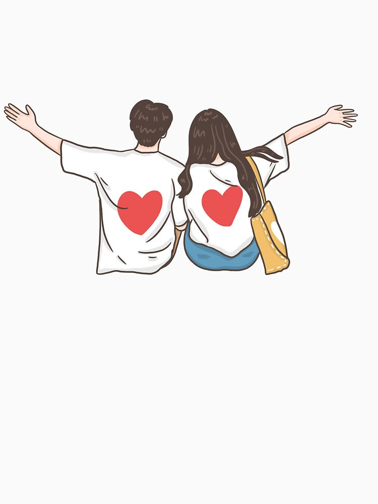 Cute Couple Wearing Heart Shirts | Love Relationship Illustration by ZYNORAworld Hoodie, Sweatshirt (Image 3)