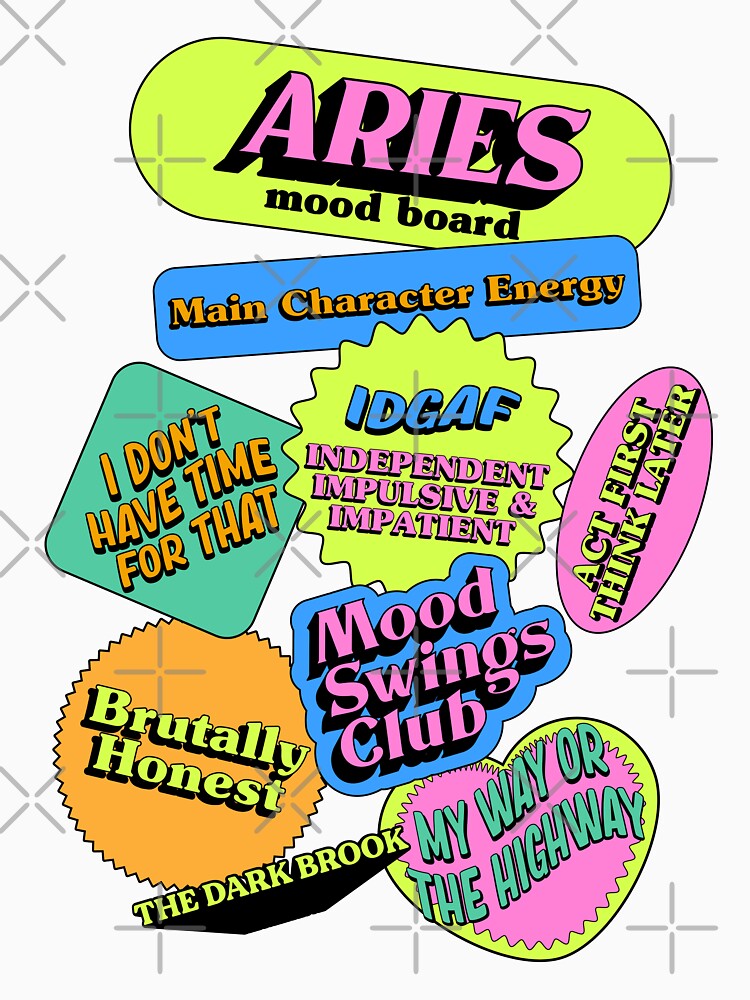 Retro Aries Zodiac Sign Stickers - Astrology Personality Mood Board Aesthetic by thedarkbrook T-Shirts, Hoodie,... (Image 3)