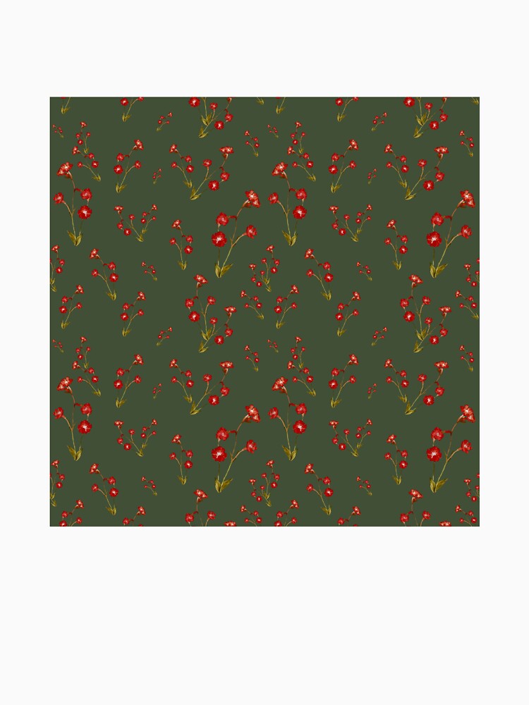 Flower red pattern a cute watercolor illustration green by Yana Mustafina | Boho Soulful Designs T-Shirts,... (Image 3)