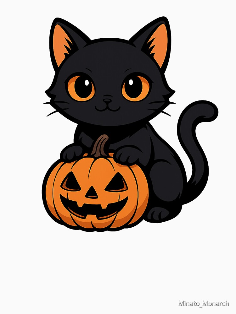 Cute Halloween Black Cat with Pumpkin | Spooky Kawaii Cat Design by Minato_Monarch T-Shirts, Hoodie, Sweatshirt (Image 3)